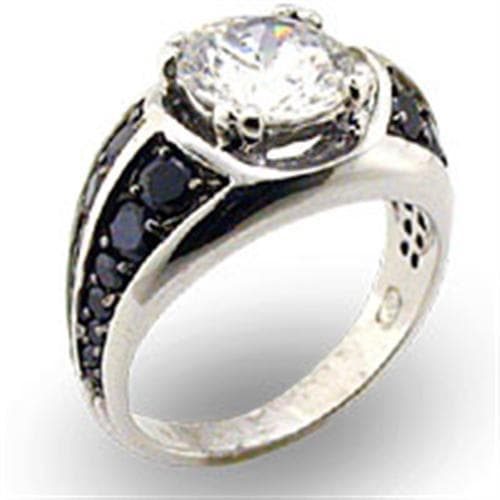 Sterling Silver CZ Round Black CZ Halo Ring