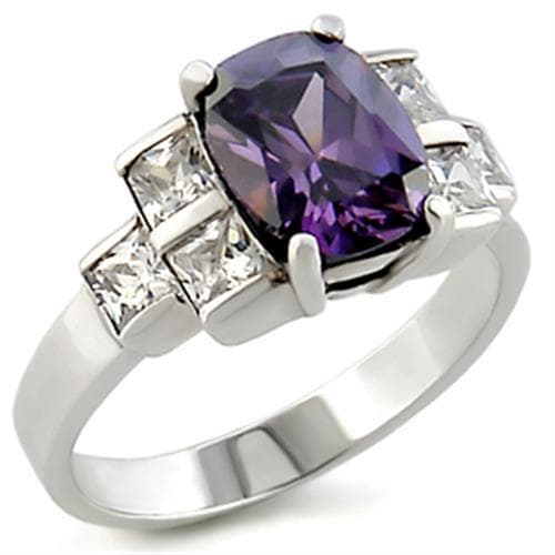 Sterling SilverAmethyst Cushion CZ Three-Stone Ring