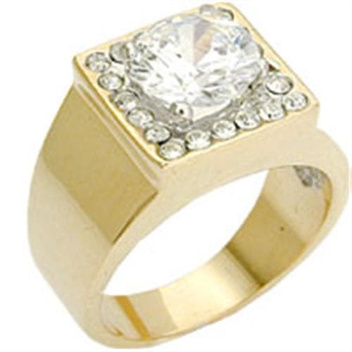 Brass Gold CZ Square Solitaire Men's Ring | The Stainless Jewelry