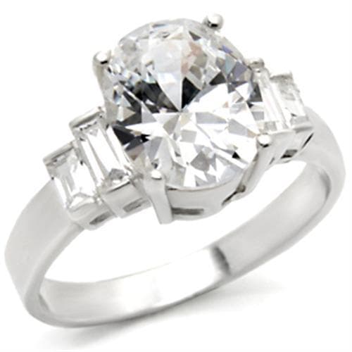 Sterling Silver CZ Oval Three-Stone Baguette Ring