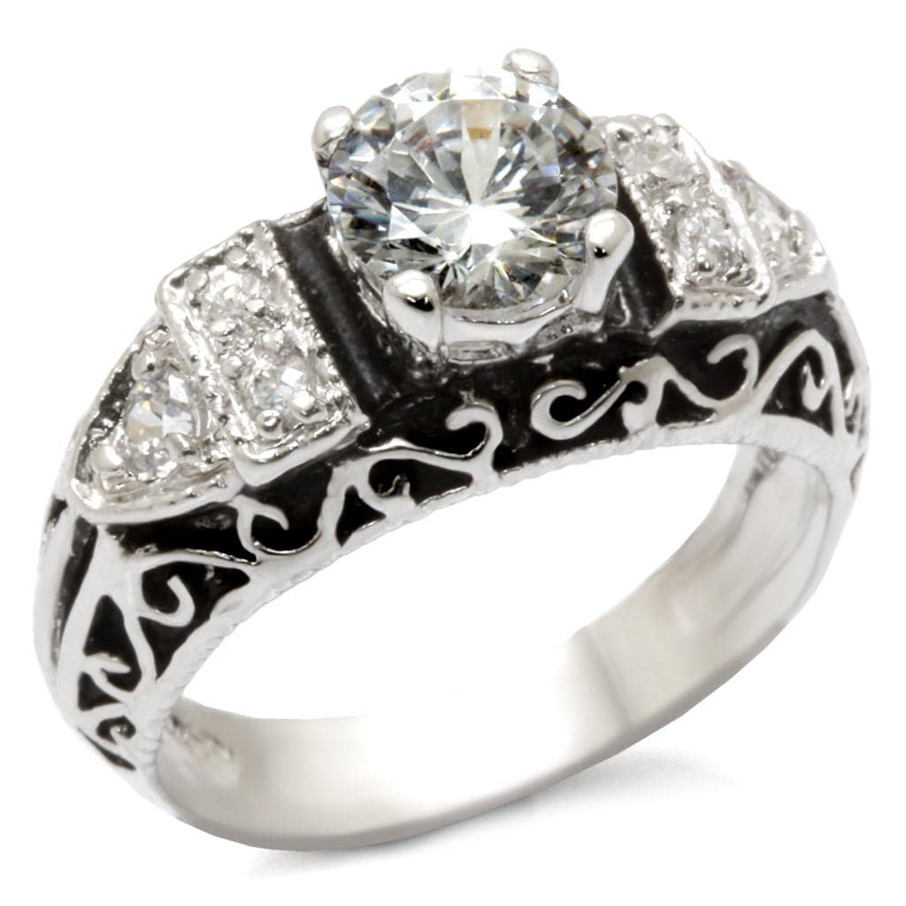 Sterling Silver CZ Round Filigree Solitaire Ring