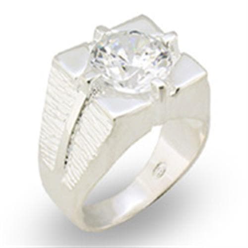 Sterling Silver CZ Round Stepped Men's Ring