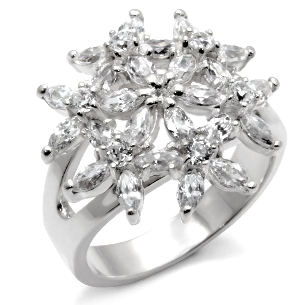 Sterling Silver CZ Marquise Starburst Cluster Ring