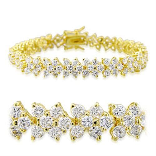 Brass Gold CZ Flower Cluster Wide Bracelet