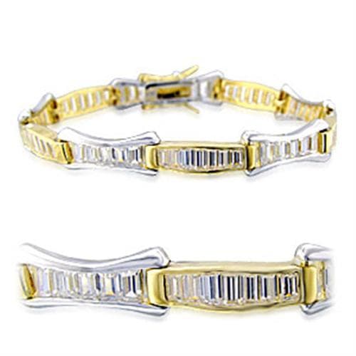 Brass Two-Tone CZ Baguette Link Bracelet | The Stainless Jewelry