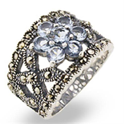 Sterling Silver Marcasite CZ Flower Ring | The Stainless Jewelry