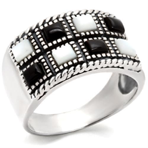 Sterling Silver Black White Enamel Checkerboard Ring