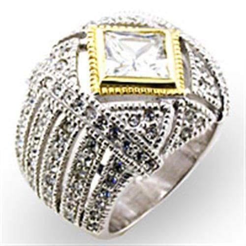 Sterling Silver Gold Princess CZ Halo Filigree Men's Ring