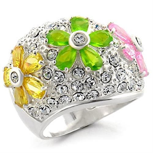 Sterling SilverMulti-Color CZ Flower Cluster Dome Ring