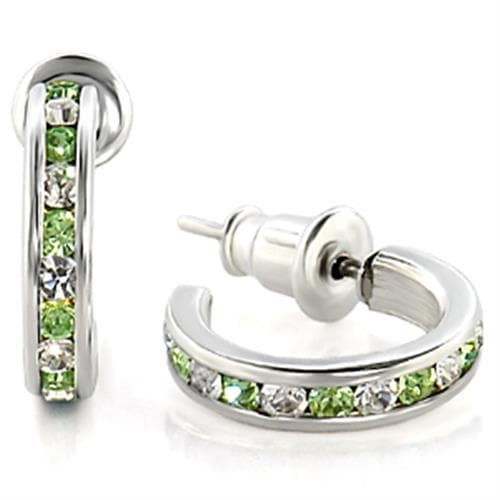 Sterling Silver Green White CZ Channel Huggie Hoop Earrings