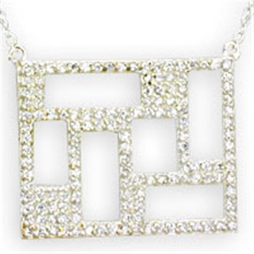 Sterling Silver CZ Geometric Square Overlay Pendant Necklace