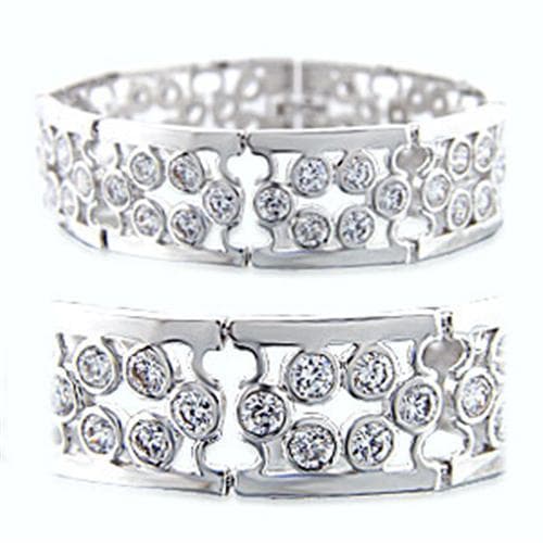 Brass CZ Bezel Clover Cutout Cuff Bracelet