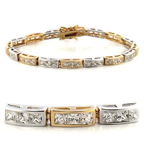 Brass Two-Tone CZ Princess Link Bracelet | The Stainless Jewelry