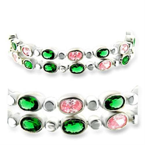 Sterling SilverGreen Emerald Pink Oval Alternating Ring