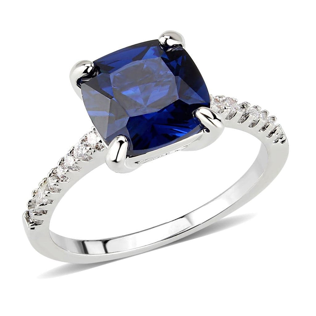 Brass Sapphire Cushion Solitaire Pavé Ring