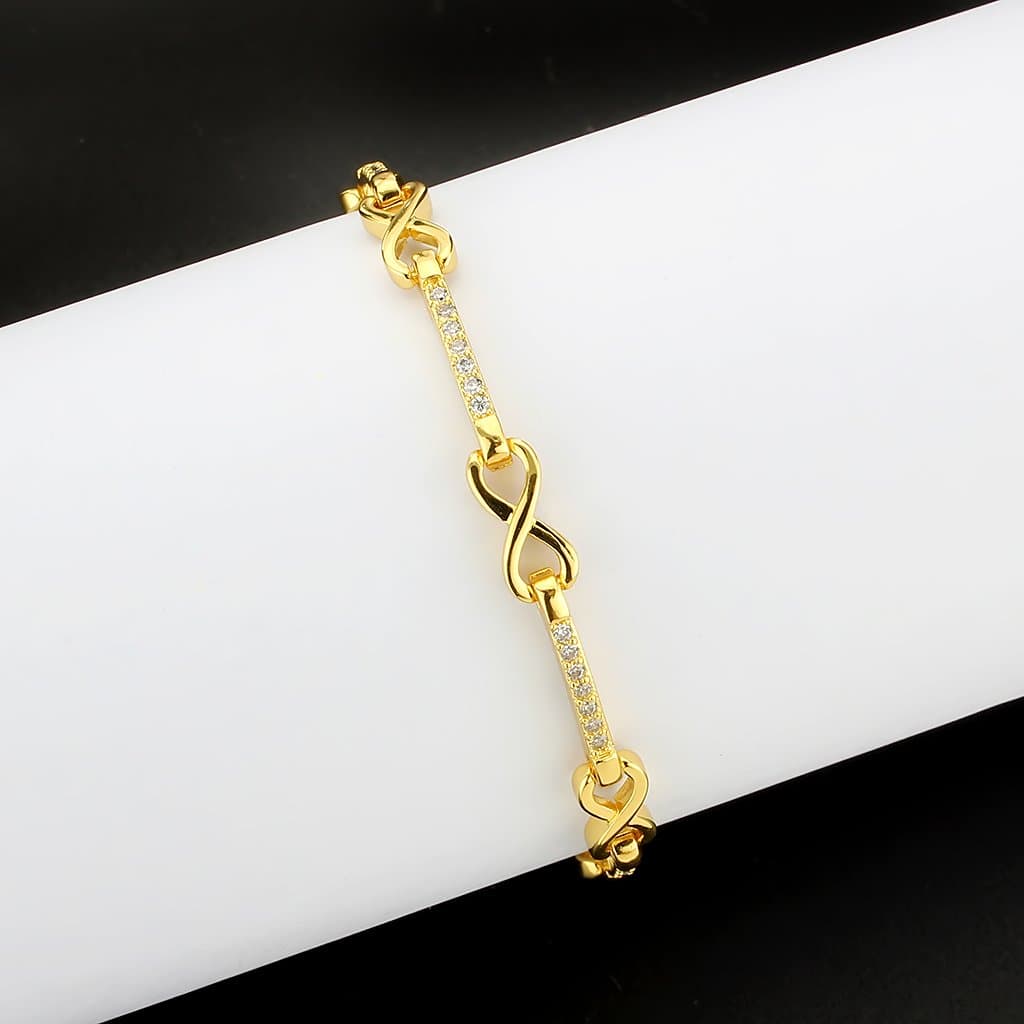 Brass Gold CZ Pavé Bar Heart Link Bracelet