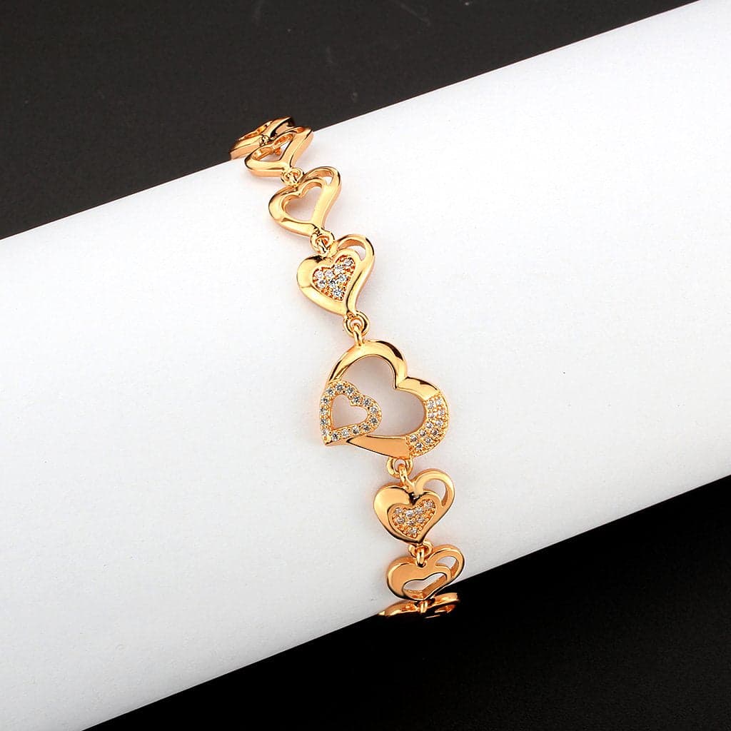 Brass Rose Gold CZ Open Heart Link Bracelet