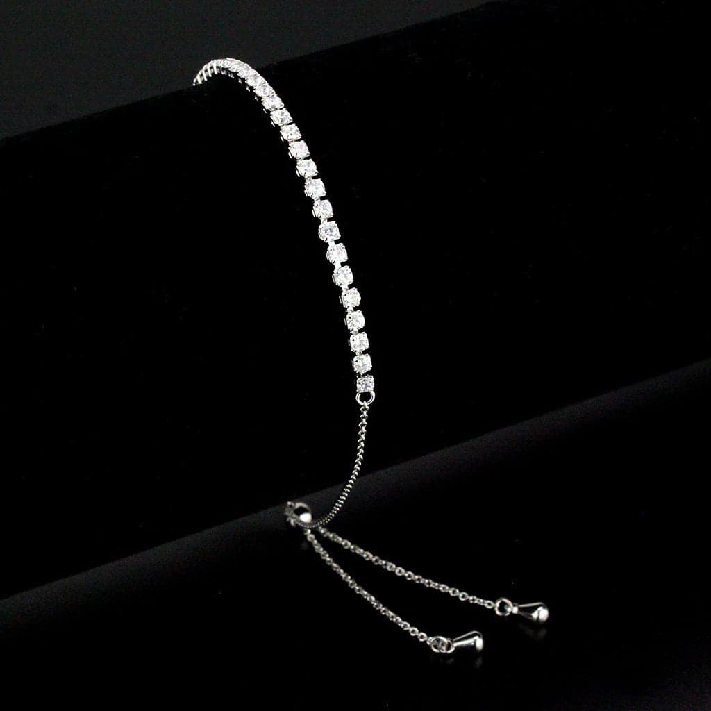 Brass CZ Tennis Adjustable Bolo Slider Bracelet