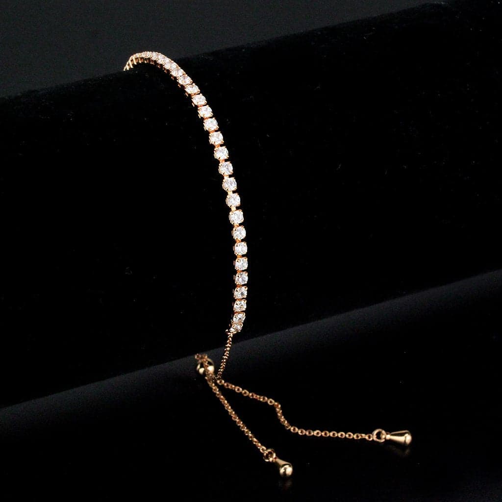 Brass Rose Gold CZ Tennis Adjustable Bolo Slider Ring