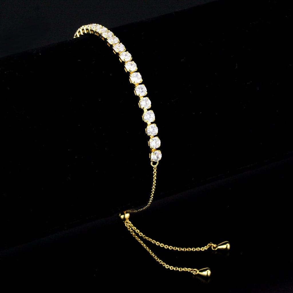 Brass Gold CZ Round Bezel Bar Slider Bracelet