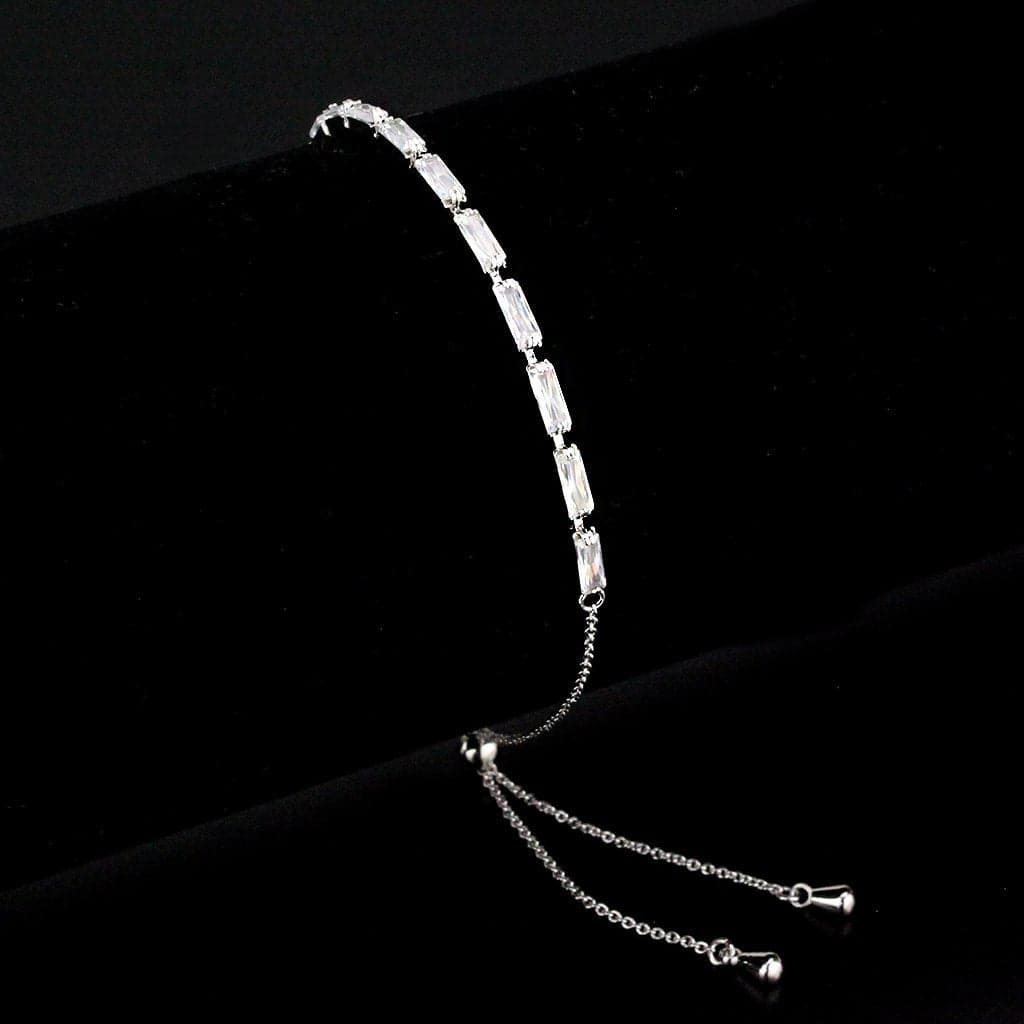 Brass CZ Baguette Bar Link Slider Bracelet