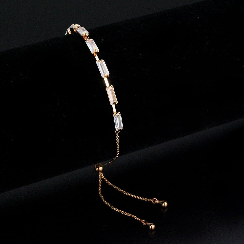 Brass Gold CZ Baguette Bar Link Bolo Ring | The Stainless Jewelry