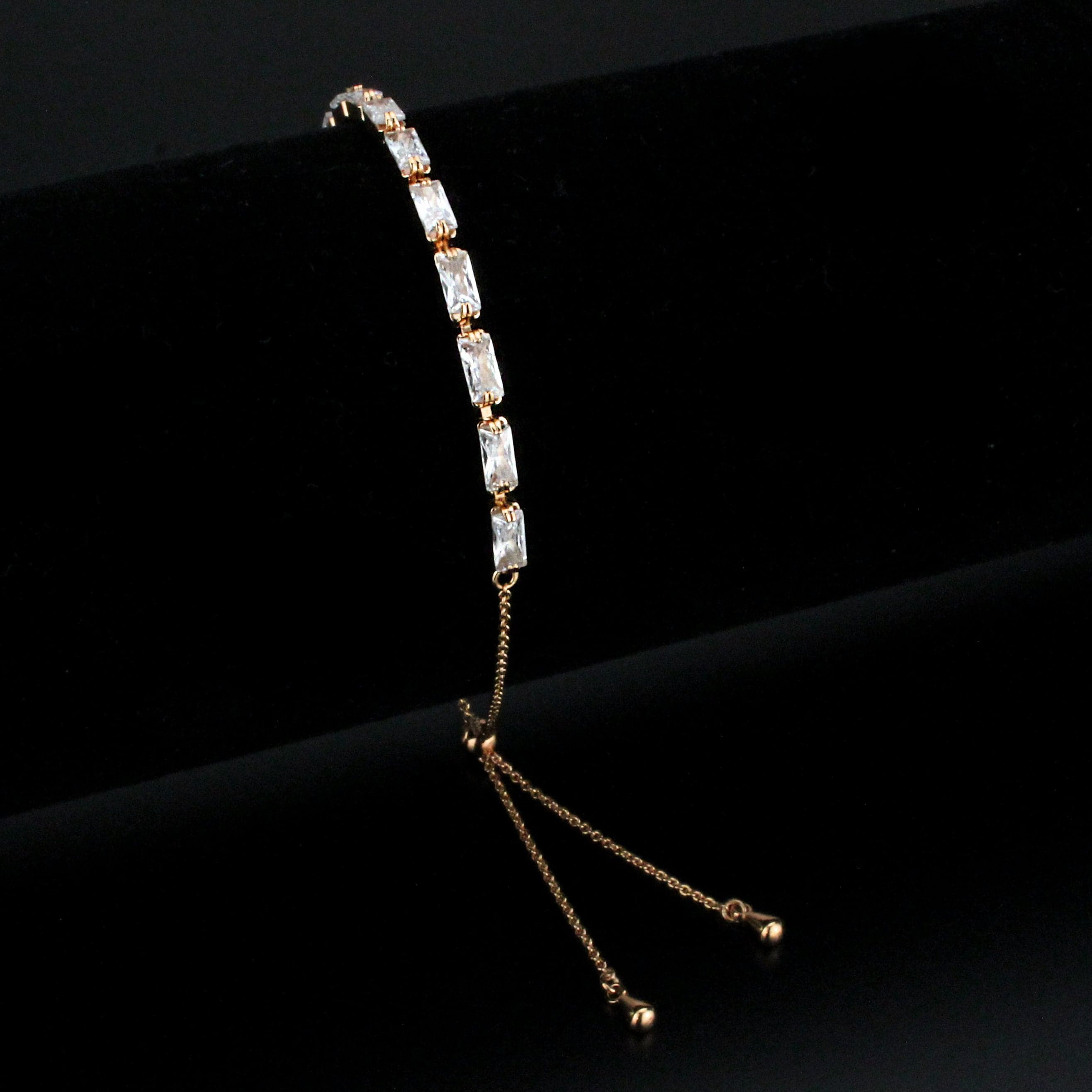 Brass Gold CZ Round Bezel Link Slider Ring