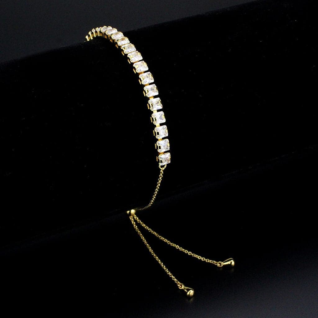 Brass Gold CZ Princess-Cut Tennis Bolo Bracelet