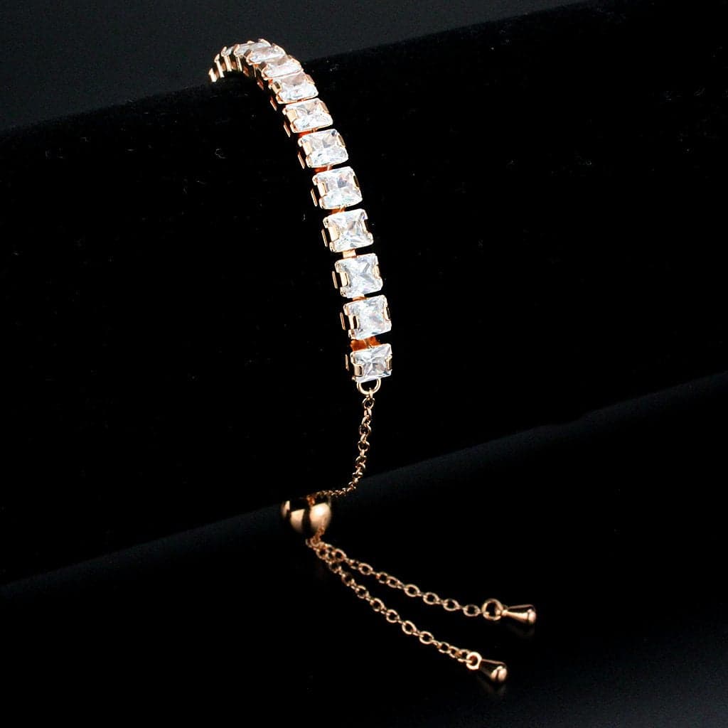 Brass Rose Gold CZ Princess-Cut Tennis Bolo Ring