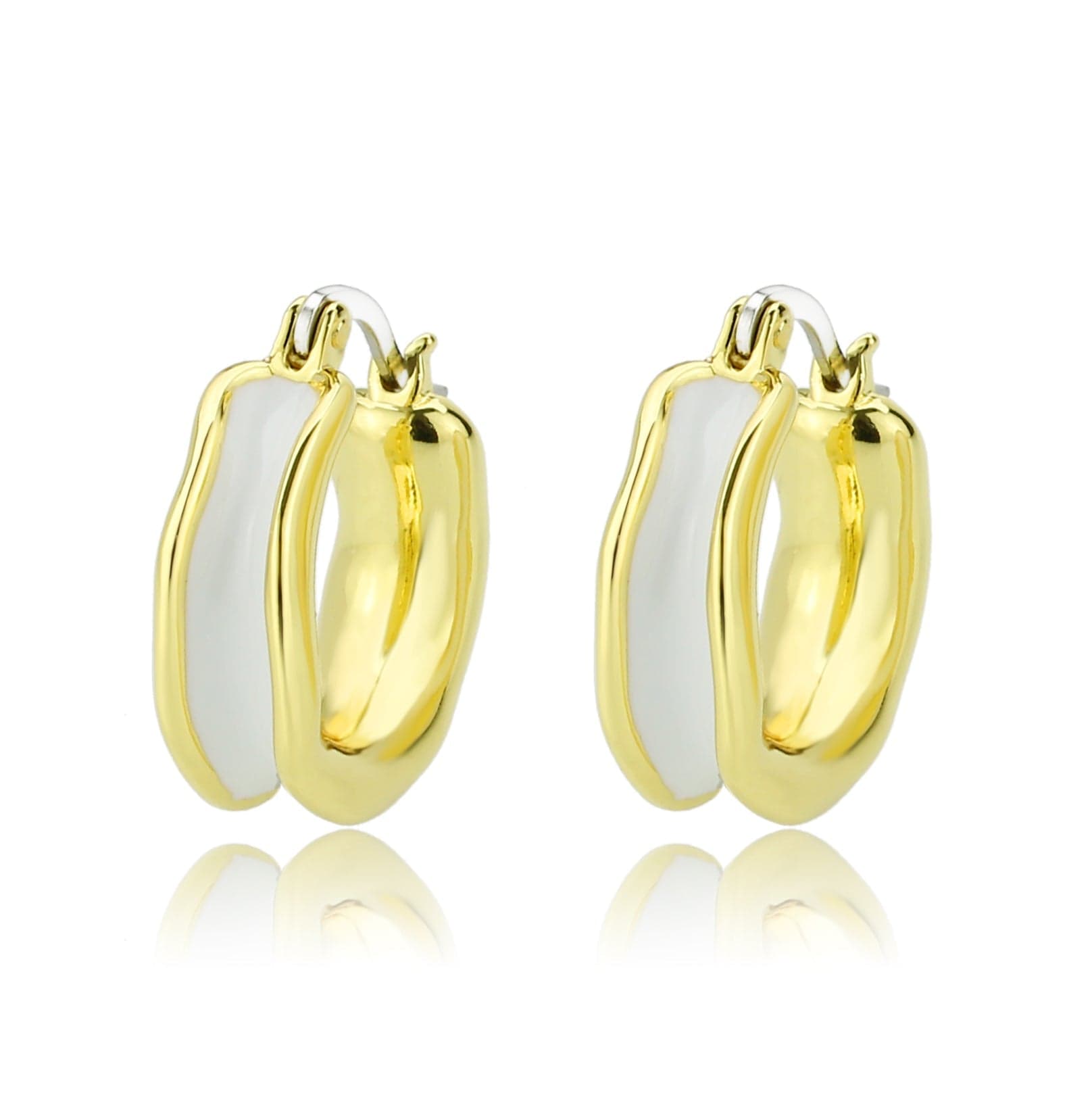 Brass Gold Two-Tone Wide Split Hoop Earrings
