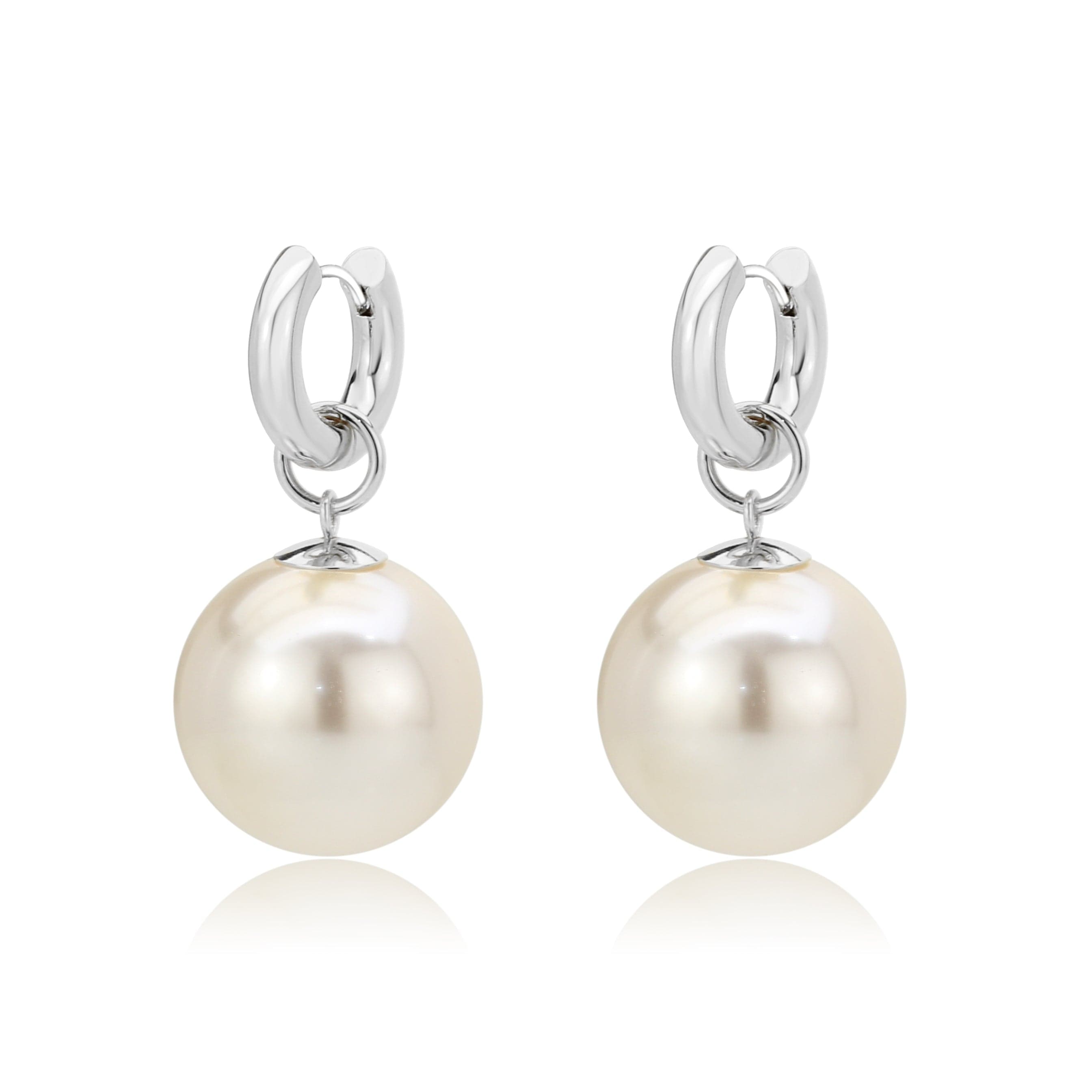 Brass Pearl Dangle Huggie Drop Ring | The Stainless Jewelry