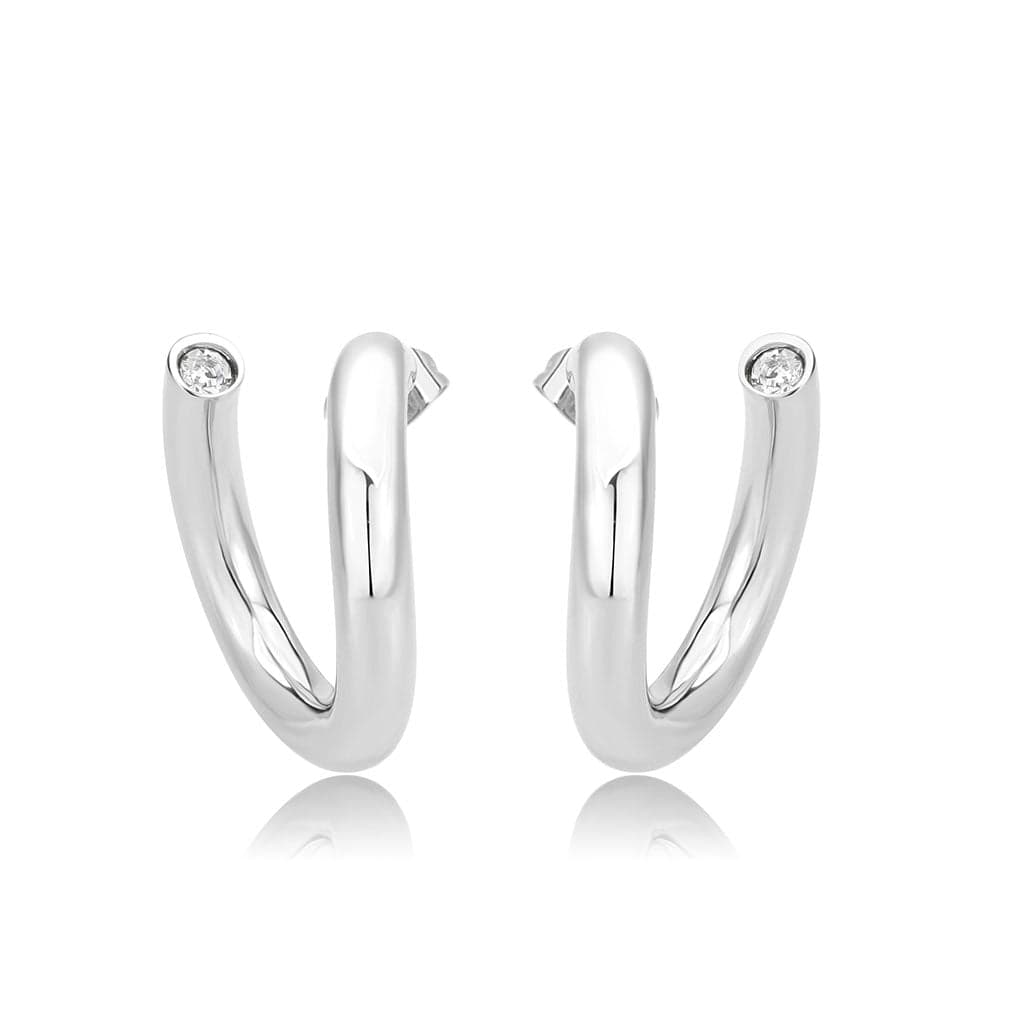 Brass CZ Accent U-Shape Chunky Hoop Ring | The Stainless Jewelry