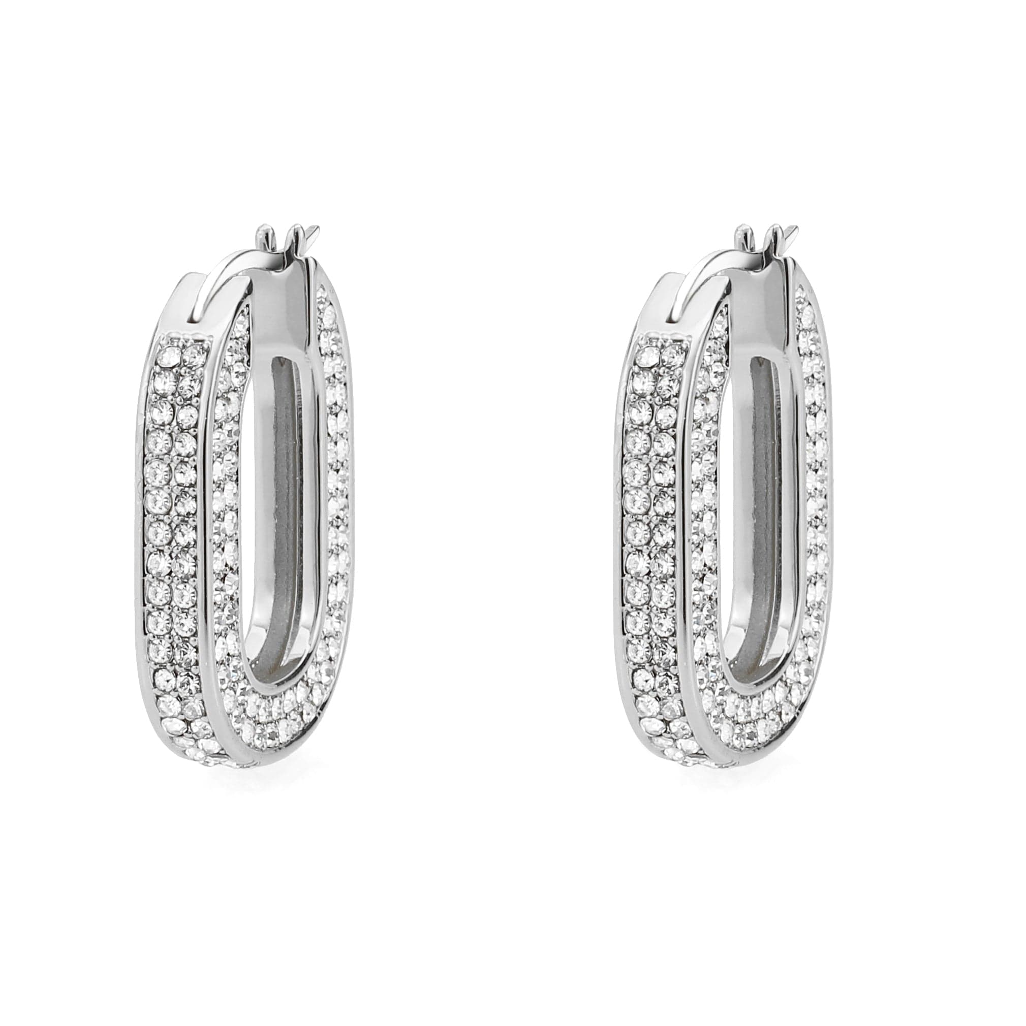 Brass CZ Pave Elongated Oval Hoop Earrings