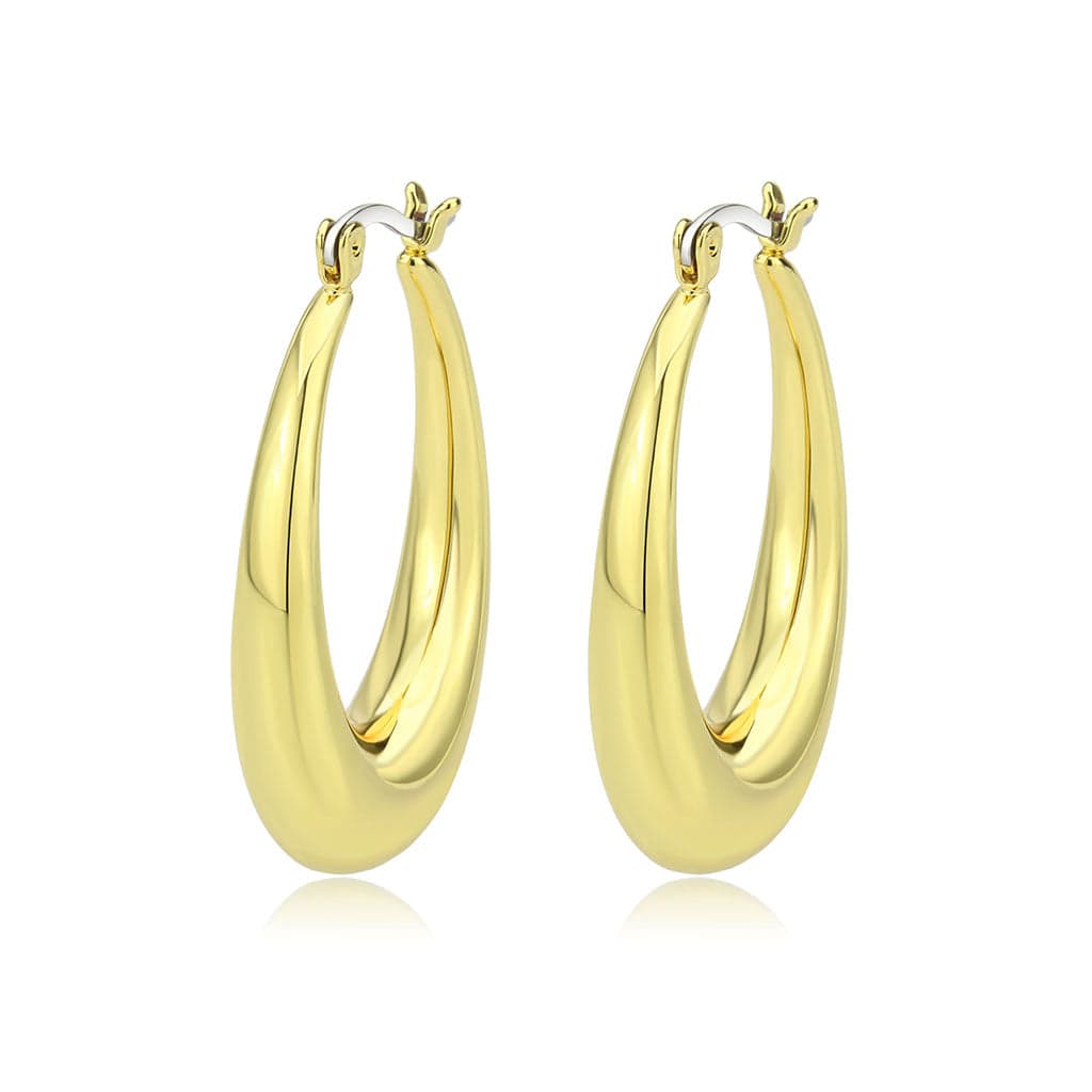 Brass Gold Polished Tapered Crescent Hoop Earrings