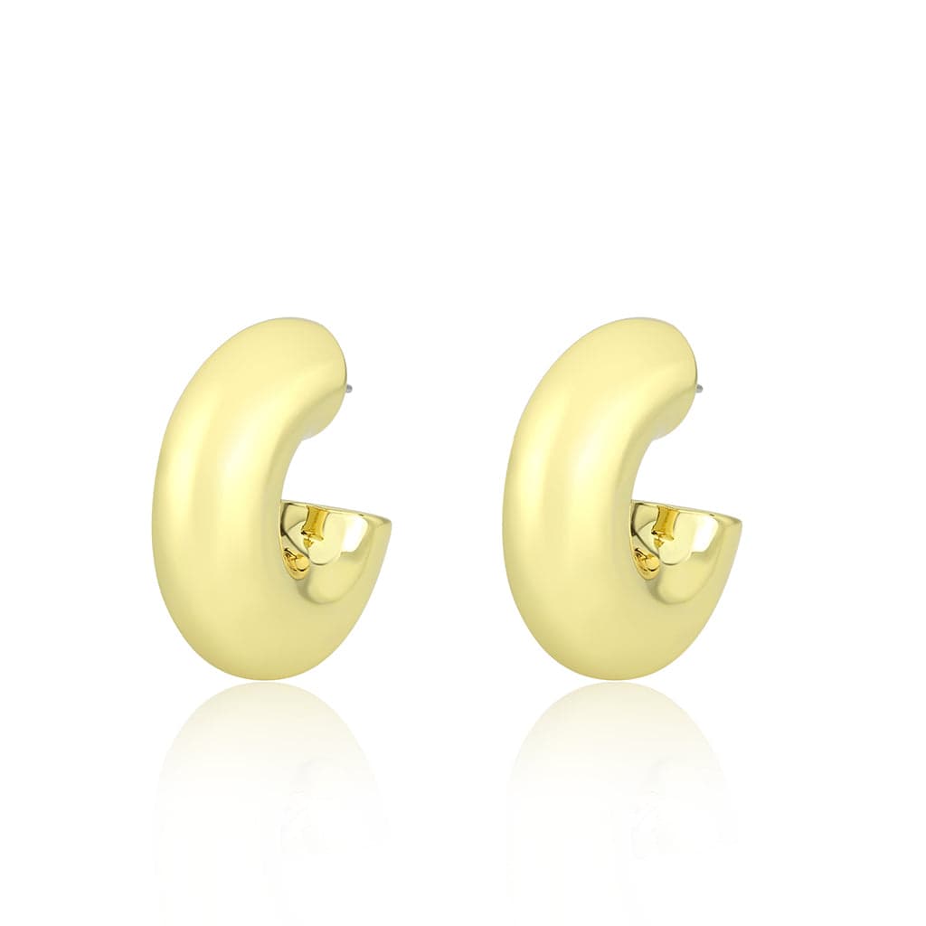 Brass Gold Polished Thick Dome C-Hoop Earrings