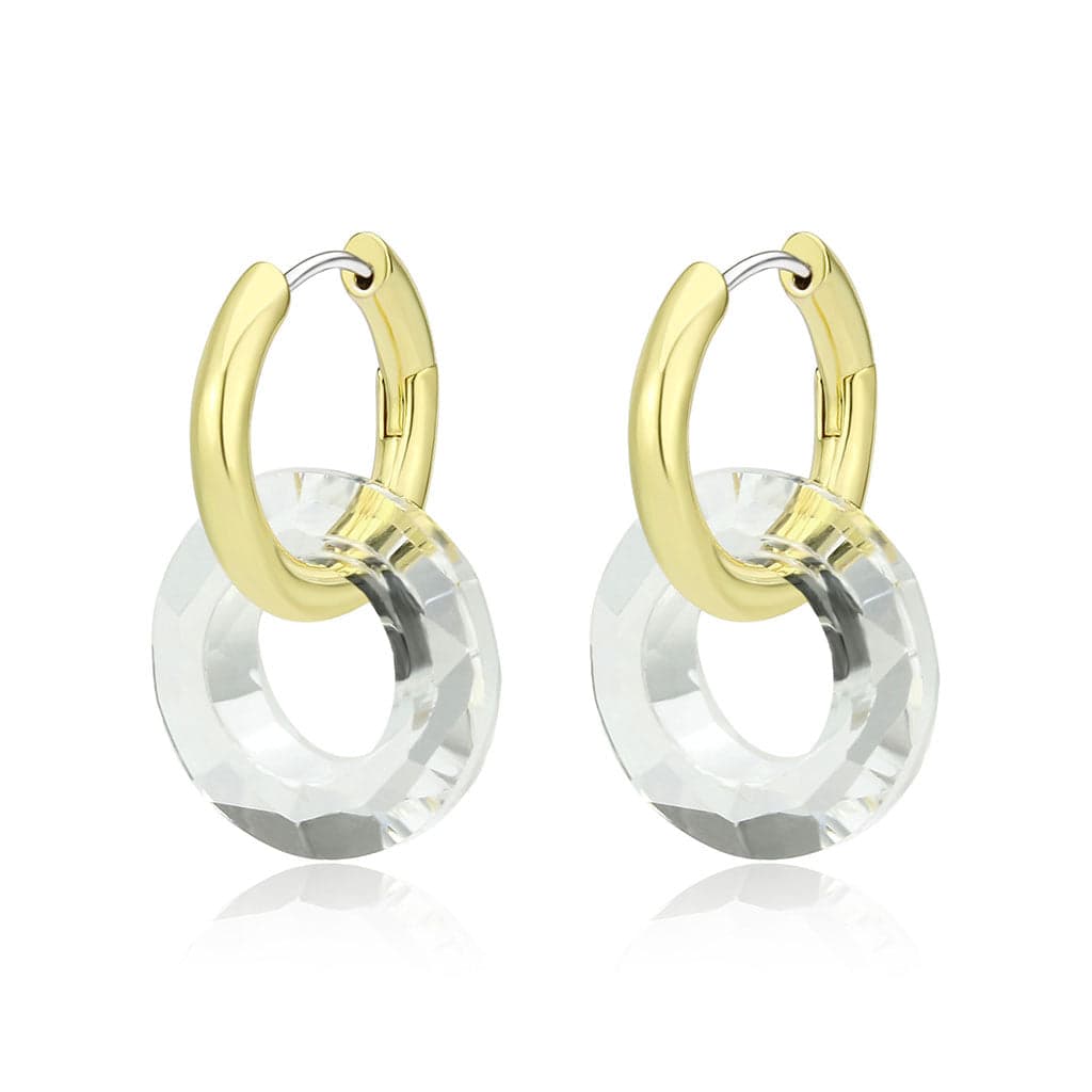 Brass Gold Crystal Ring Charm Huggie Drop Earrings