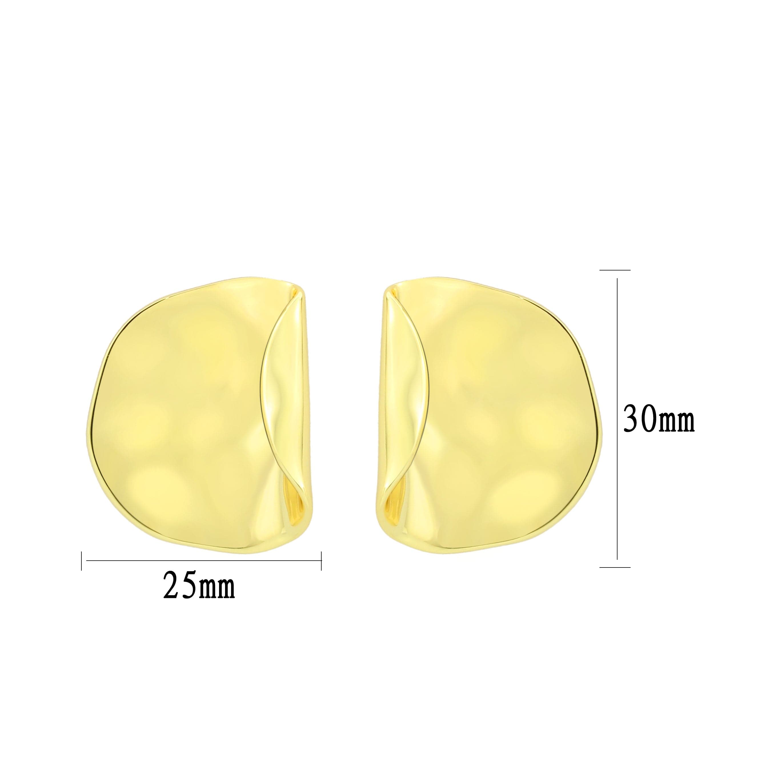 Brass Gold Hammered Wide Disc Stud Earrings