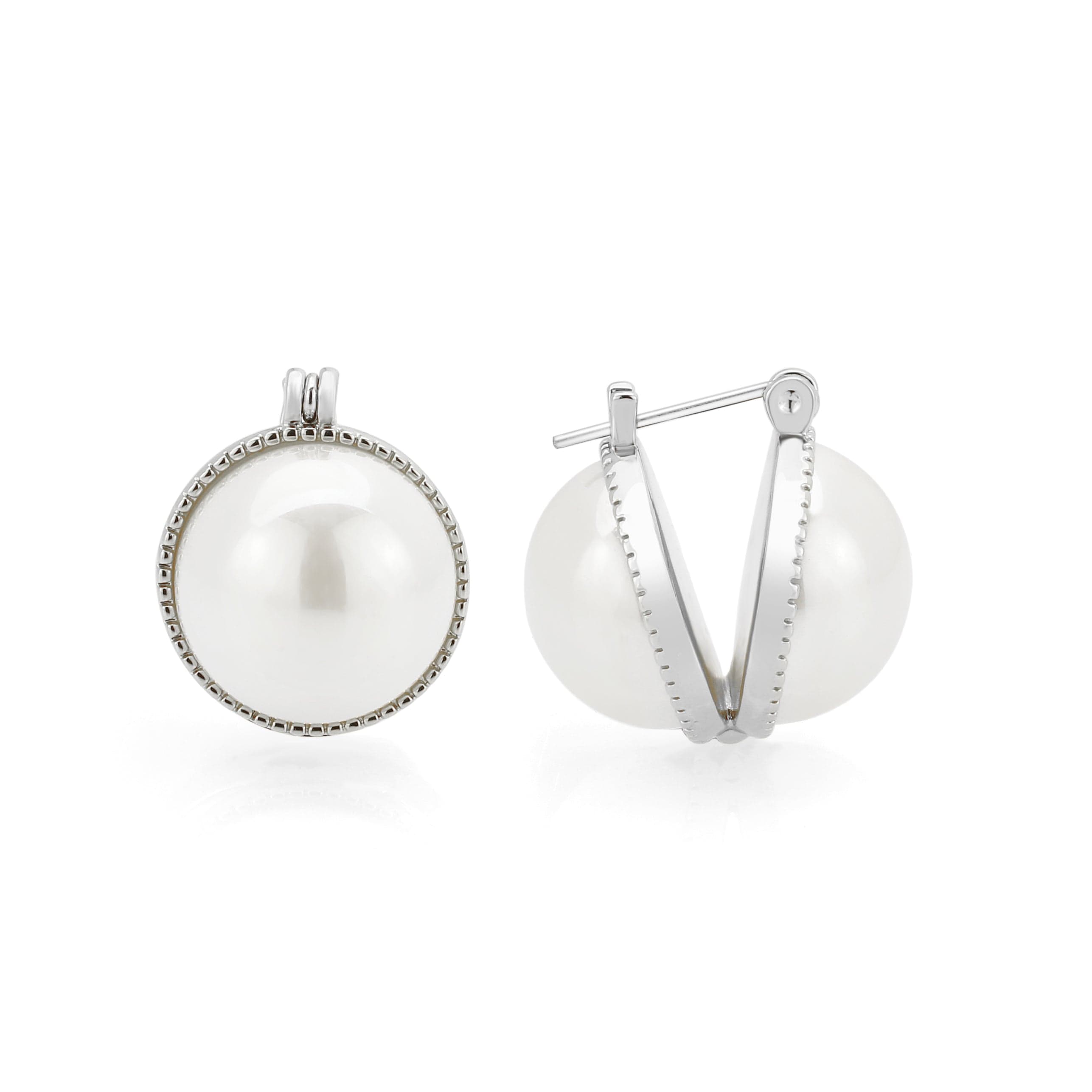 Brass Pearl CZ Bezel V-Stud Earrings | The Stainless Jewelry