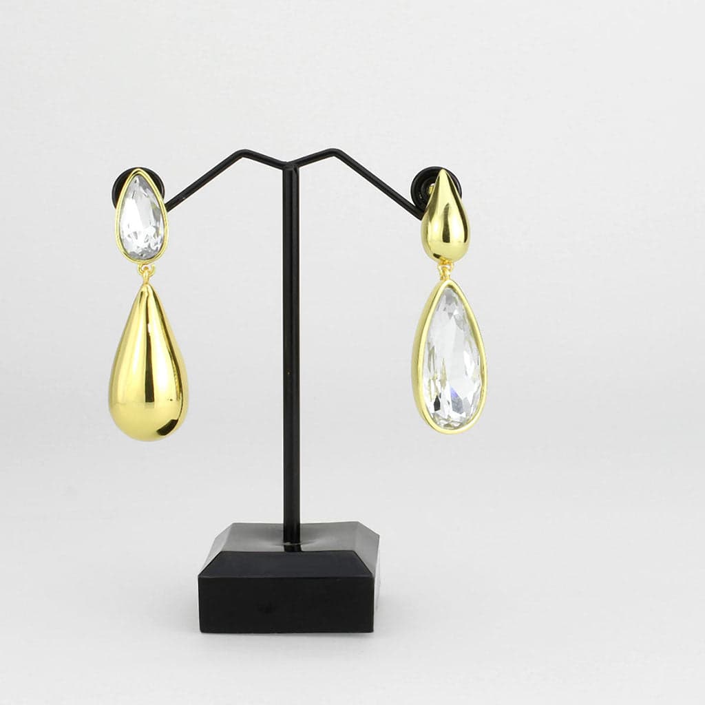 Brass Gold Crystal Pear Teardrop Dangle Earrings