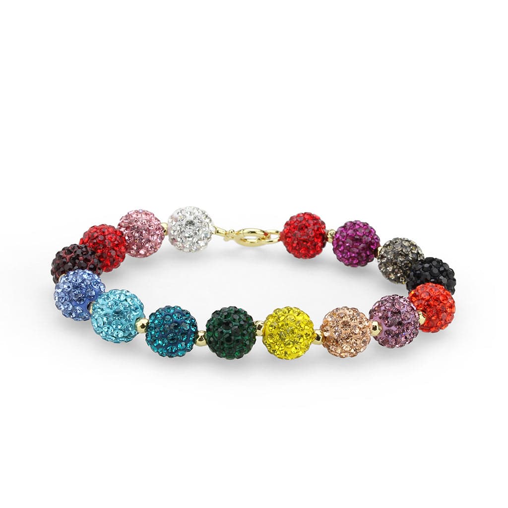 Brass Rainbow Crystal Disco Ball Bead Bracelet