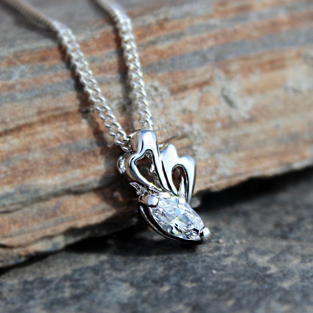 Brass Silver CZ Swan Charm Pendant Necklace