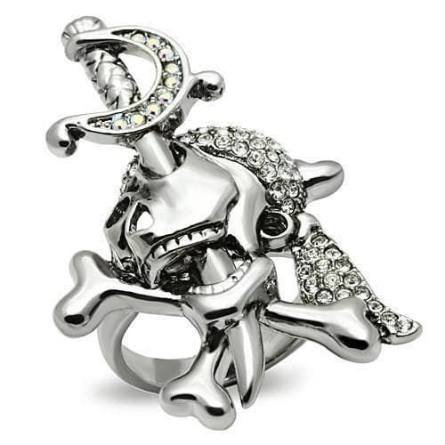 Brass Silver Skull Crossbones CZ Ring | The Stainless Jewelry