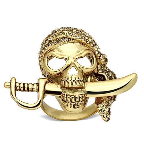 Brass Gold Pirate Skull Sword CZ Ring | The Stainless Jewelry