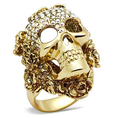 Brass Gold Baroque CZ Skull Ring | The Stainless Jewelry