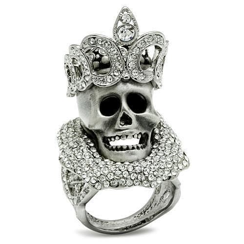 Brass Silver Skull King Crown CZ Ring | The Stainless Jewelry