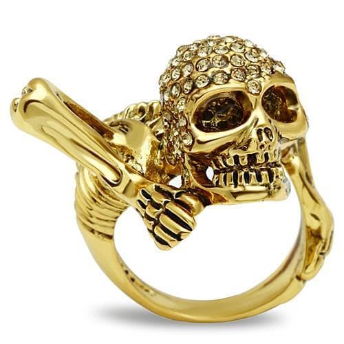 Brass Gold Skull Crossbones Guitar CZ Ring