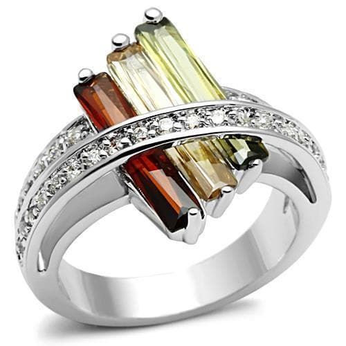 Brass Multi-Color Baguette CZ Cluster Ring