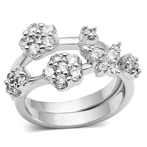 Brass CZ Flower Cluster Double Band Ring | The Stainless Jewelry