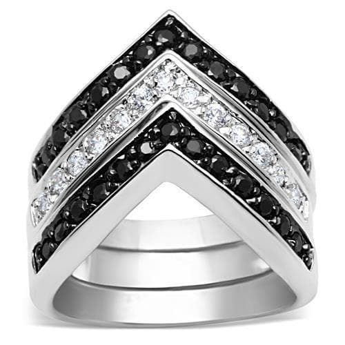 Brass Black White CZ Chevron V Ring | The Stainless Jewelry