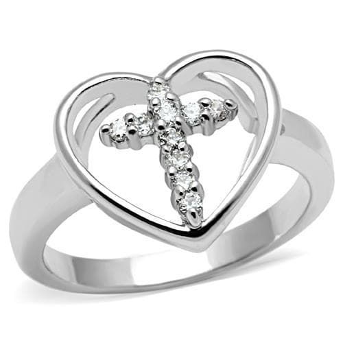 Brass CZ Cross Open Heart Ring | The Stainless Jewelry